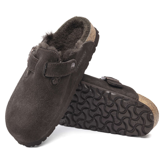 Birkenstock Boston Fourré Mocha – Sabots Daim Laine Moka