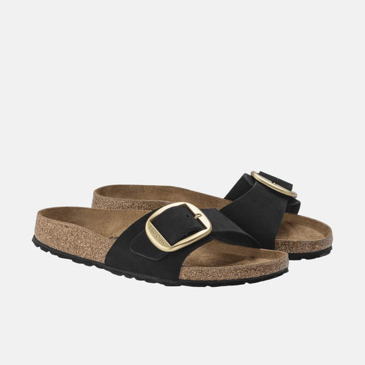 Birkenstock Madrid Big Buckle Nubuck Noir – Mules Grande Boucle Cuir Mat