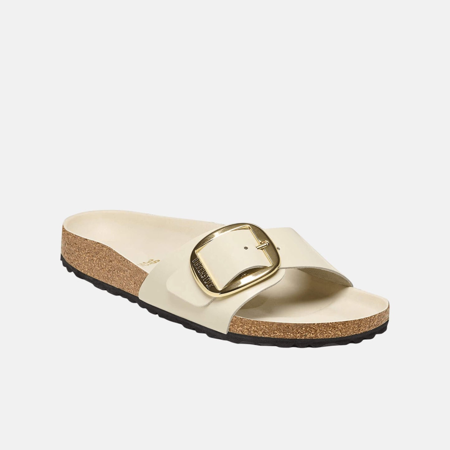 Birkenstock Madrid Big Buckle Blanc Verni – Mules Grande Boucle