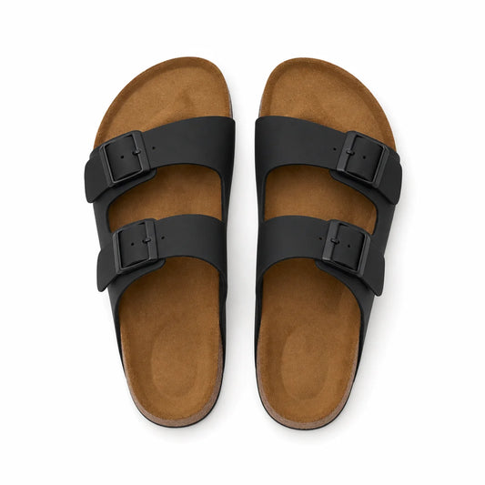 Sandales Homme Deux Brides Noir – Semelle Anatomique Liège