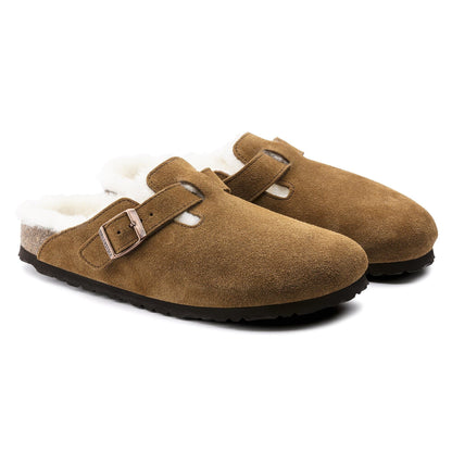 Birkenstock Boston Fourré Mink – Sabots Daim Laine Shearling
