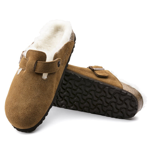 Birkenstock Boston Fourré Mink – Sabots Daim Laine Shearling