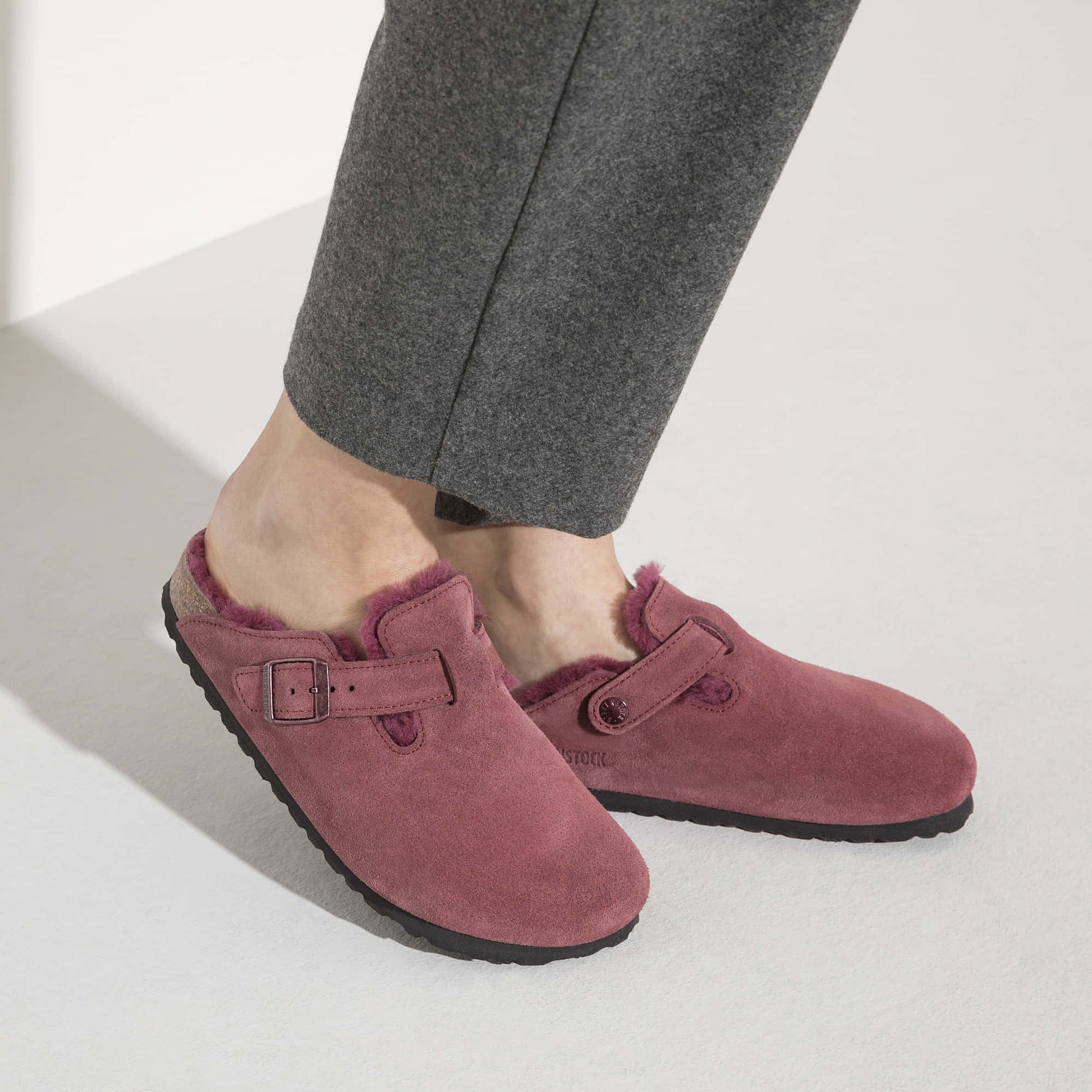 Birkenstock Boston Fourré Bordeaux – Sabots Laine Maroon