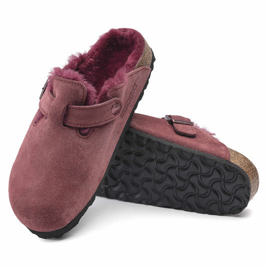 Birkenstock Boston Fourré Bordeaux – Sabots Laine Maroon