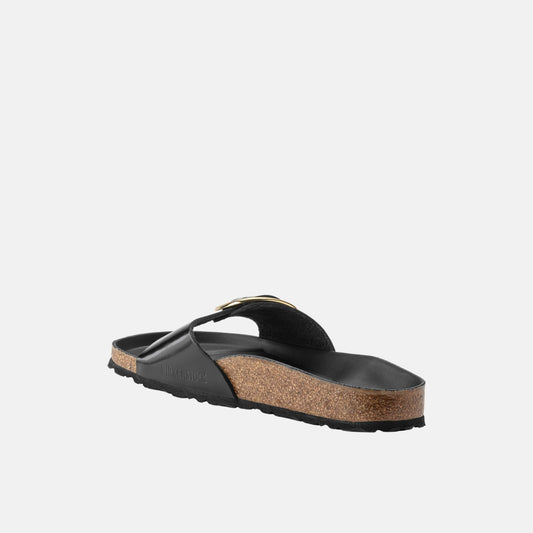 Birkenstock Madrid Big Buckle Noir Verni – Mules Grande Boucle Cuir