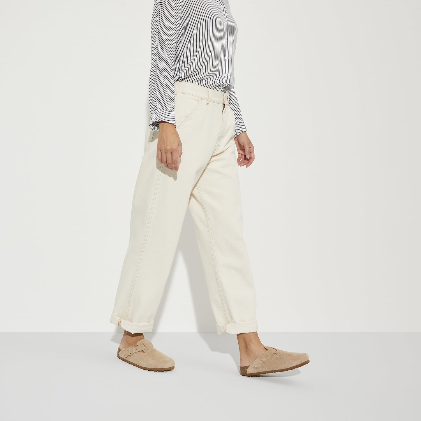 Birkenstock Boston Daim Beige Argile – Sabots Clay Semelle Liège