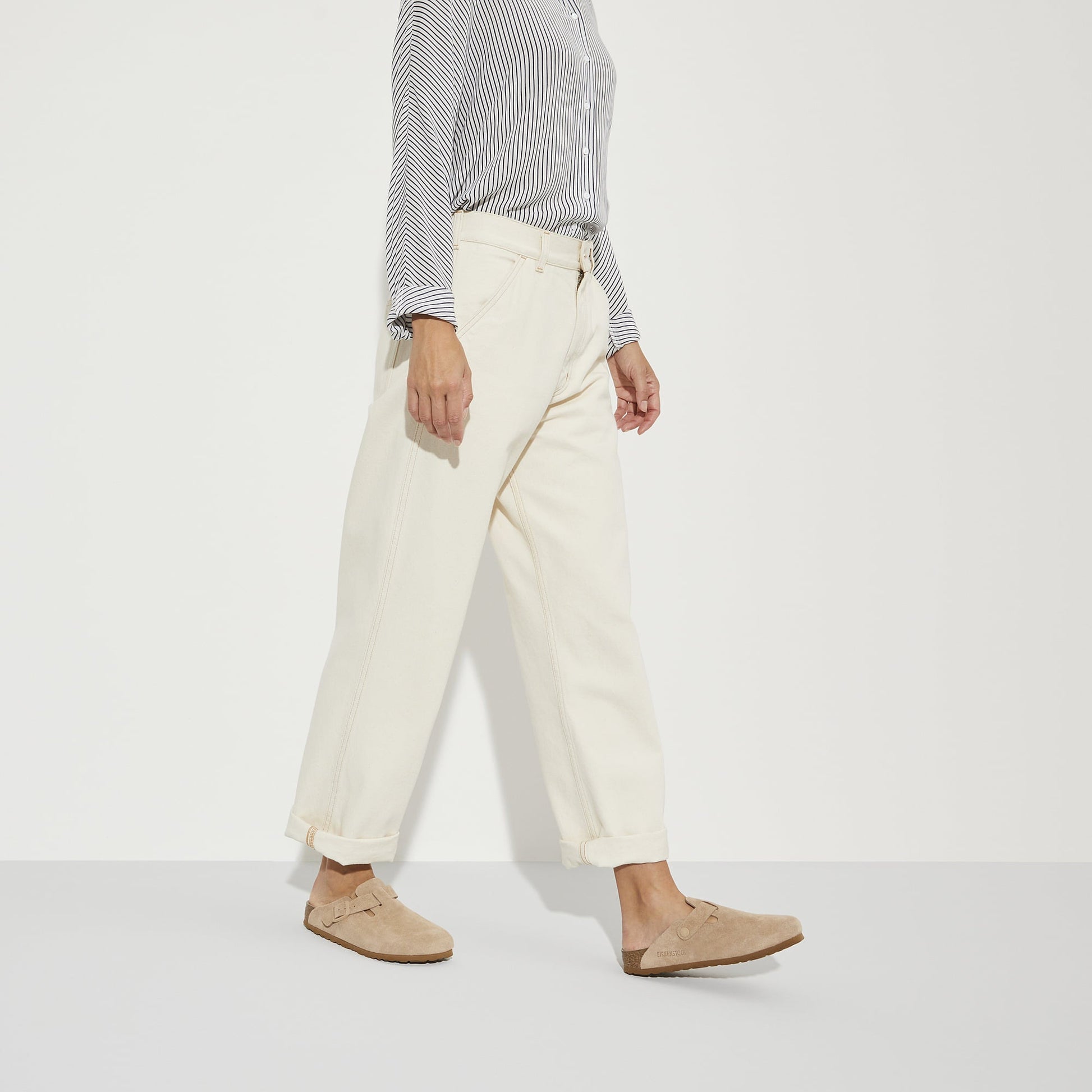 Birkenstock Boston Daim Beige Argile – Sabots Clay Semelle Liège