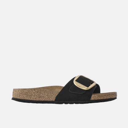 Birkenstock Madrid Big Buckle Nubuck Noir – Mules Grande Boucle Cuir Mat