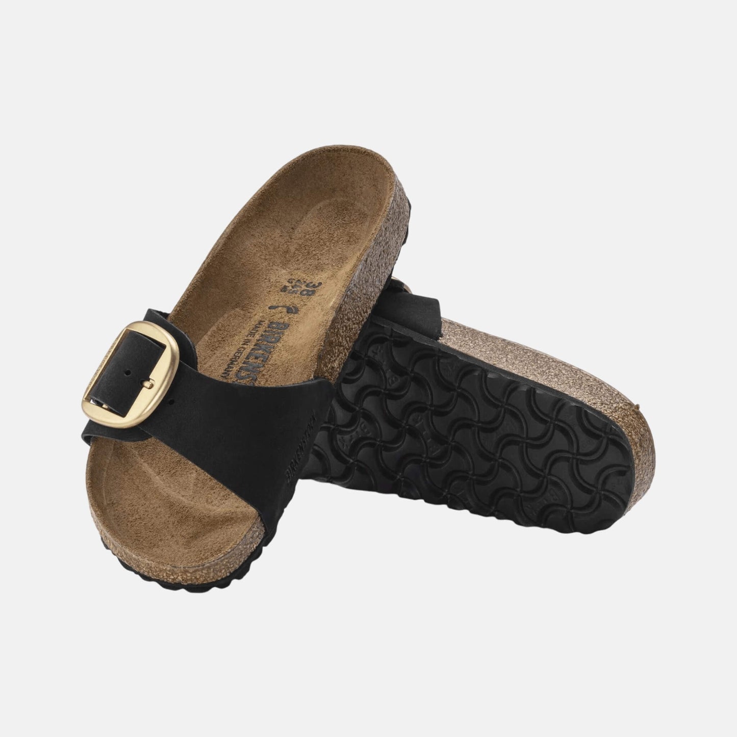 Birkenstock Madrid Big Buckle Nubuck Noir – Mules Grande Boucle Cuir Mat