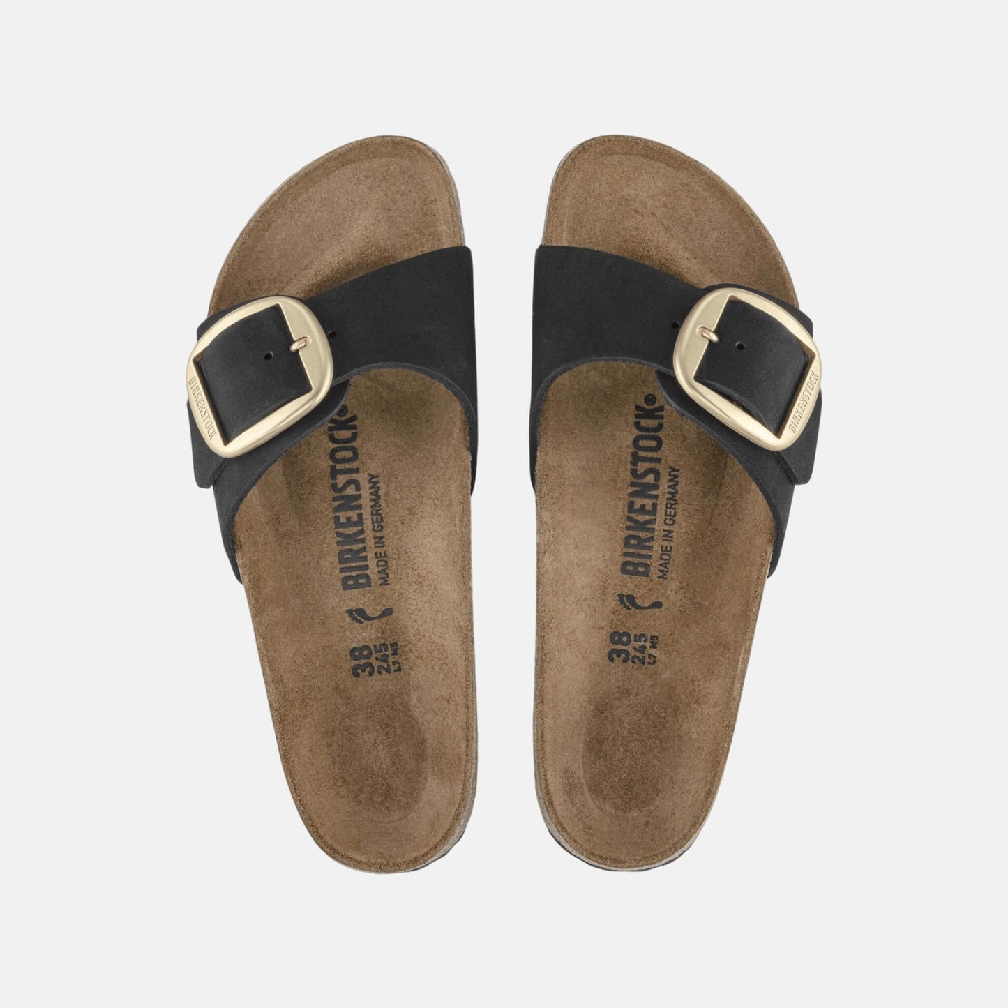 Birkenstock Madrid Big Buckle Nubuck Noir – Mules Grande Boucle Cuir Mat