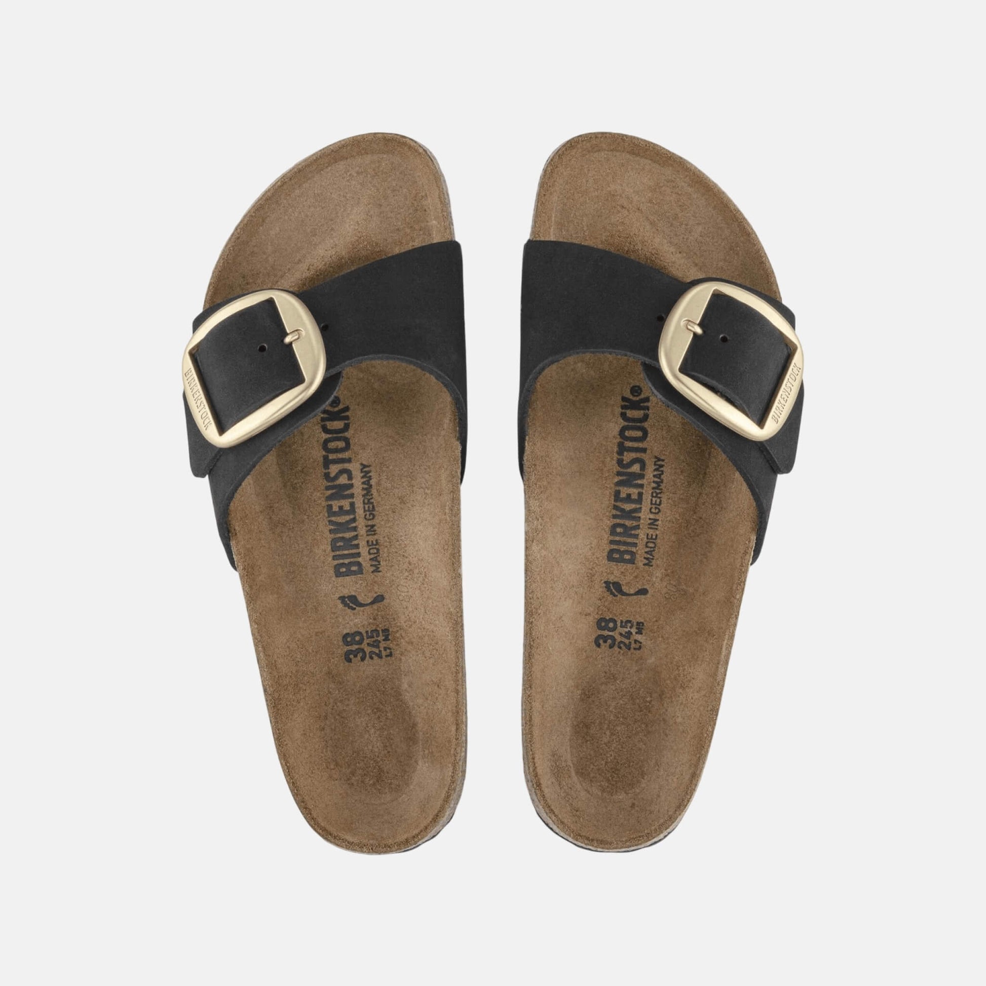 Birkenstock Madrid Big Buckle Nubuck Noir – Mules Grande Boucle Cuir Mat