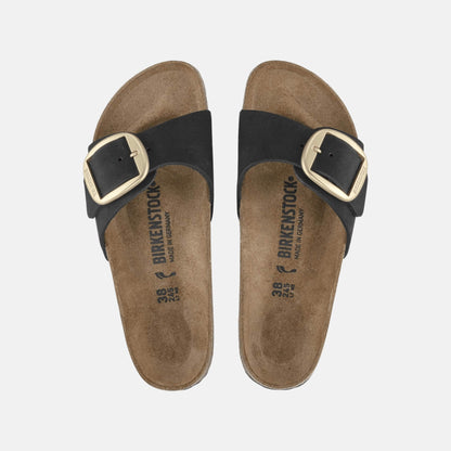 Birkenstock Madrid Big Buckle Nubuck Noir – Mules Grande Boucle Cuir Mat