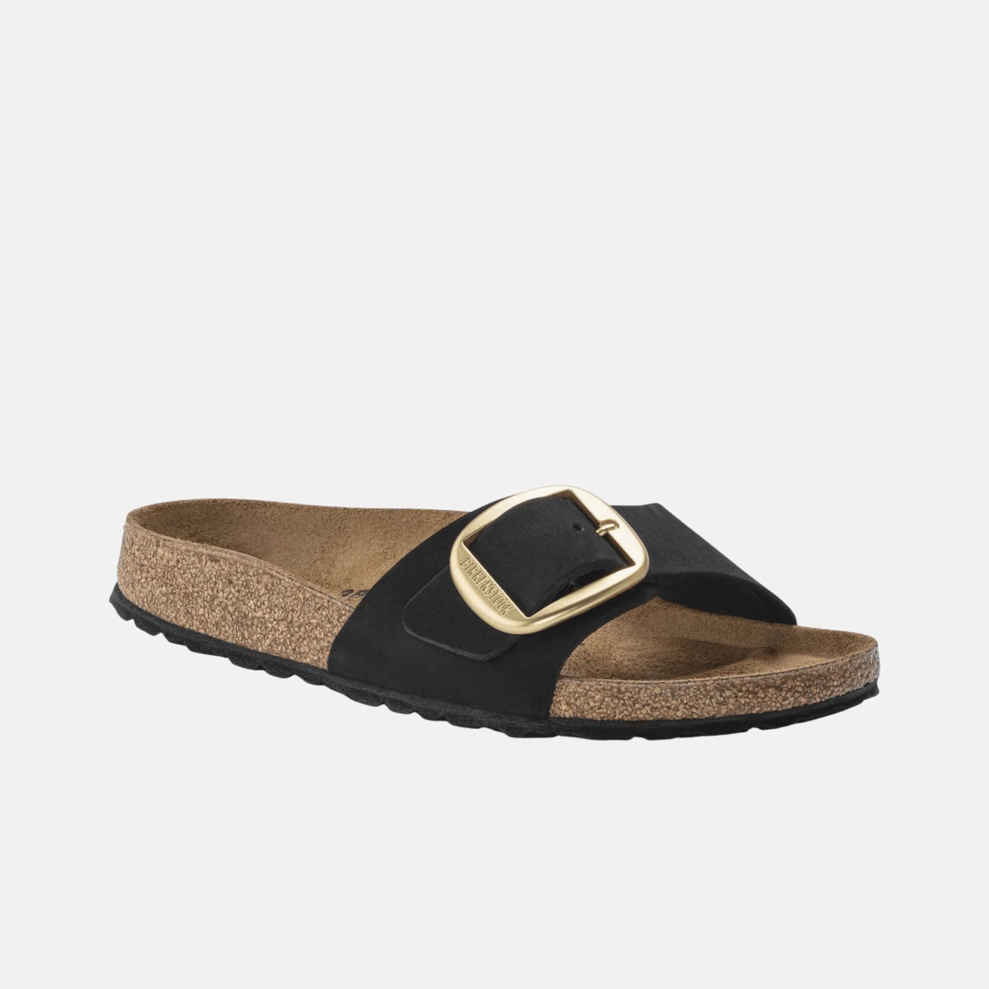 Birkenstock Madrid Big Buckle Nubuck Noir – Mules Grande Boucle Cuir Mat