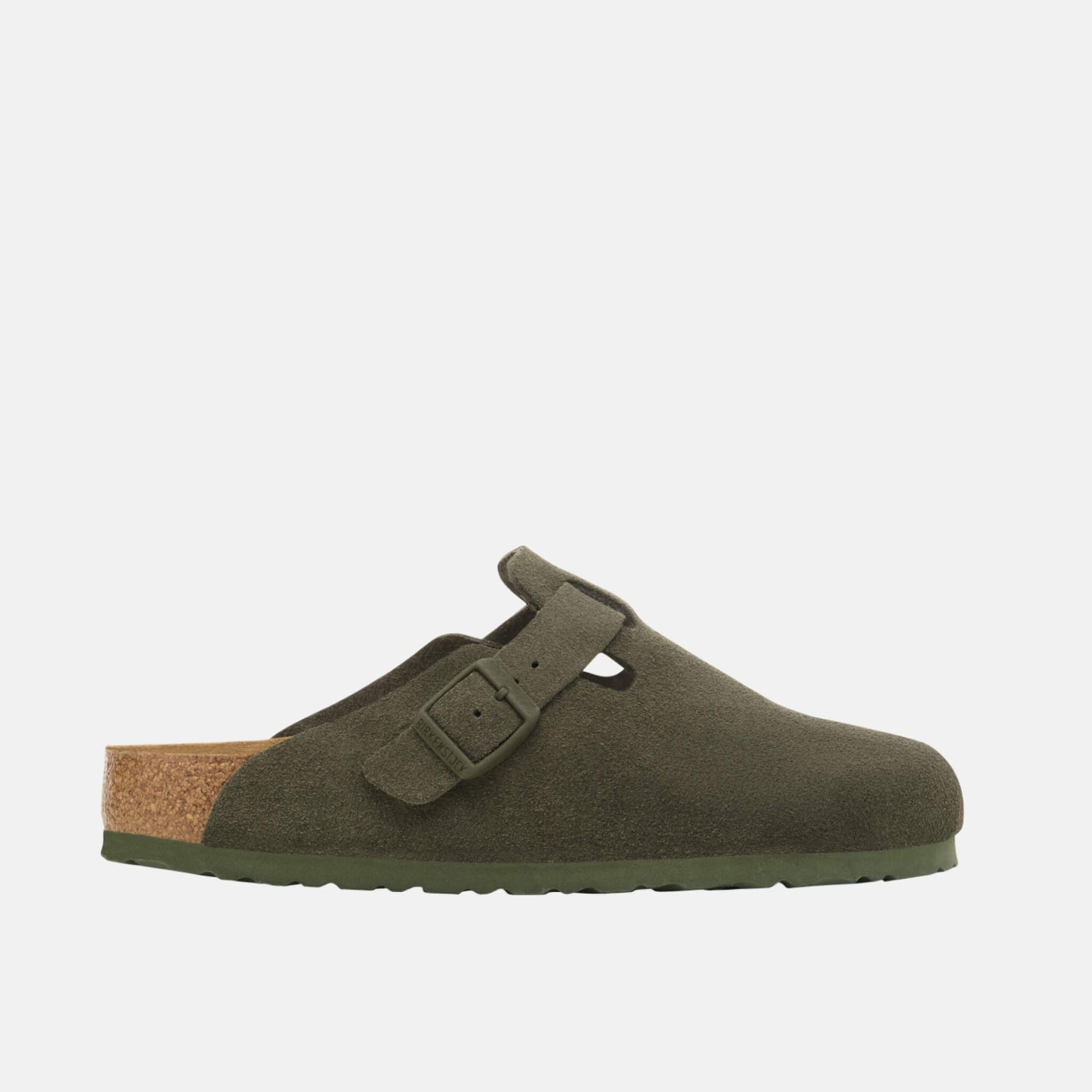 Birkenstock Boston Daim Vert Thym – Sabots Kaki Semelle Liège