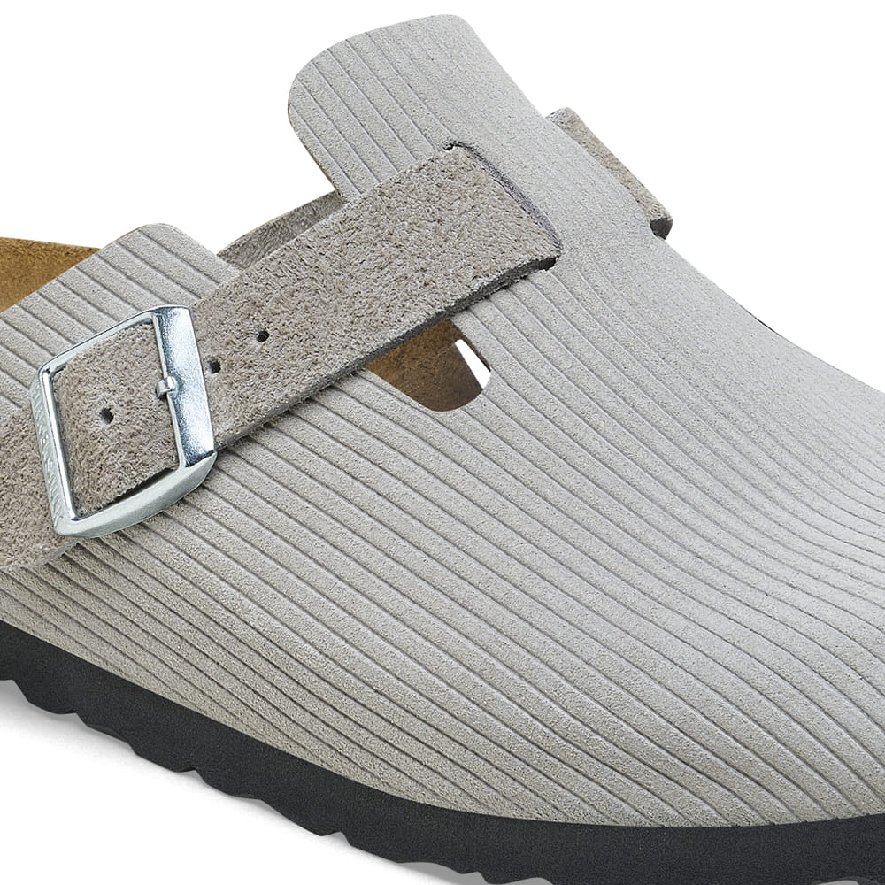 Birkenstock Boston Corduroy Stone – Sabots Daim Côtelé Grisé