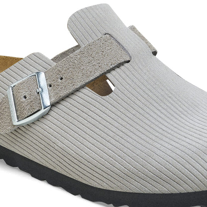 Birkenstock Boston Corduroy Stone – Sabots Daim Côtelé Grisé