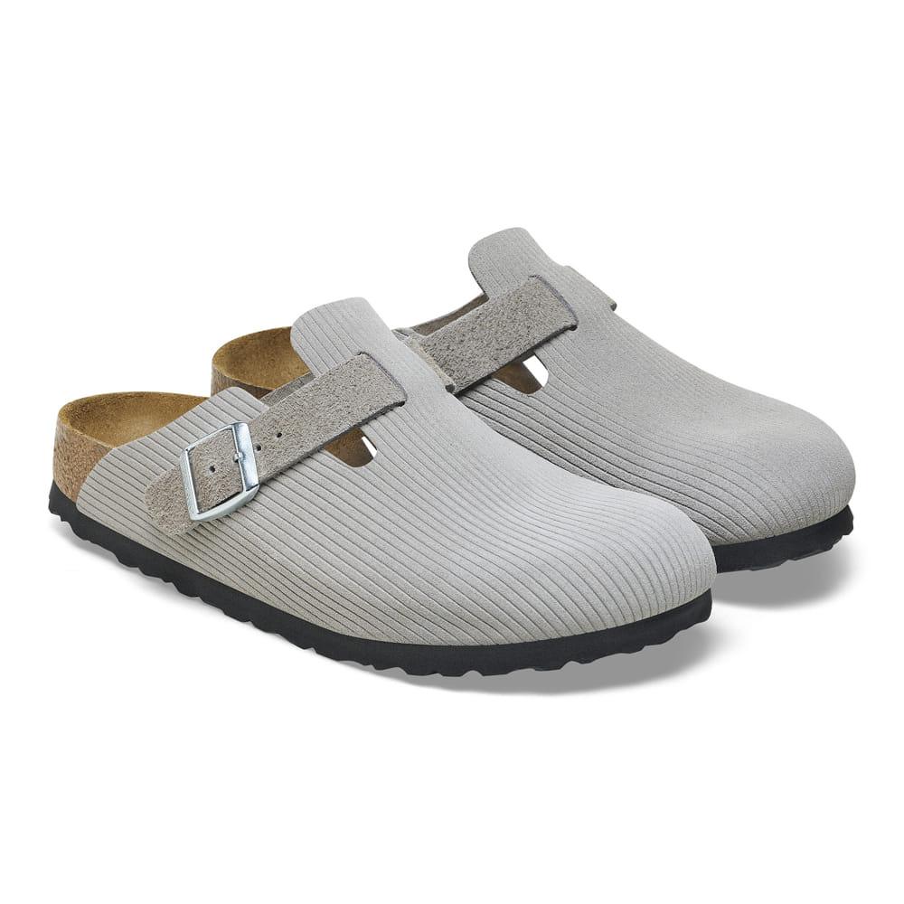 Birkenstock Boston Corduroy Stone – Sabots Daim Côtelé Grisé