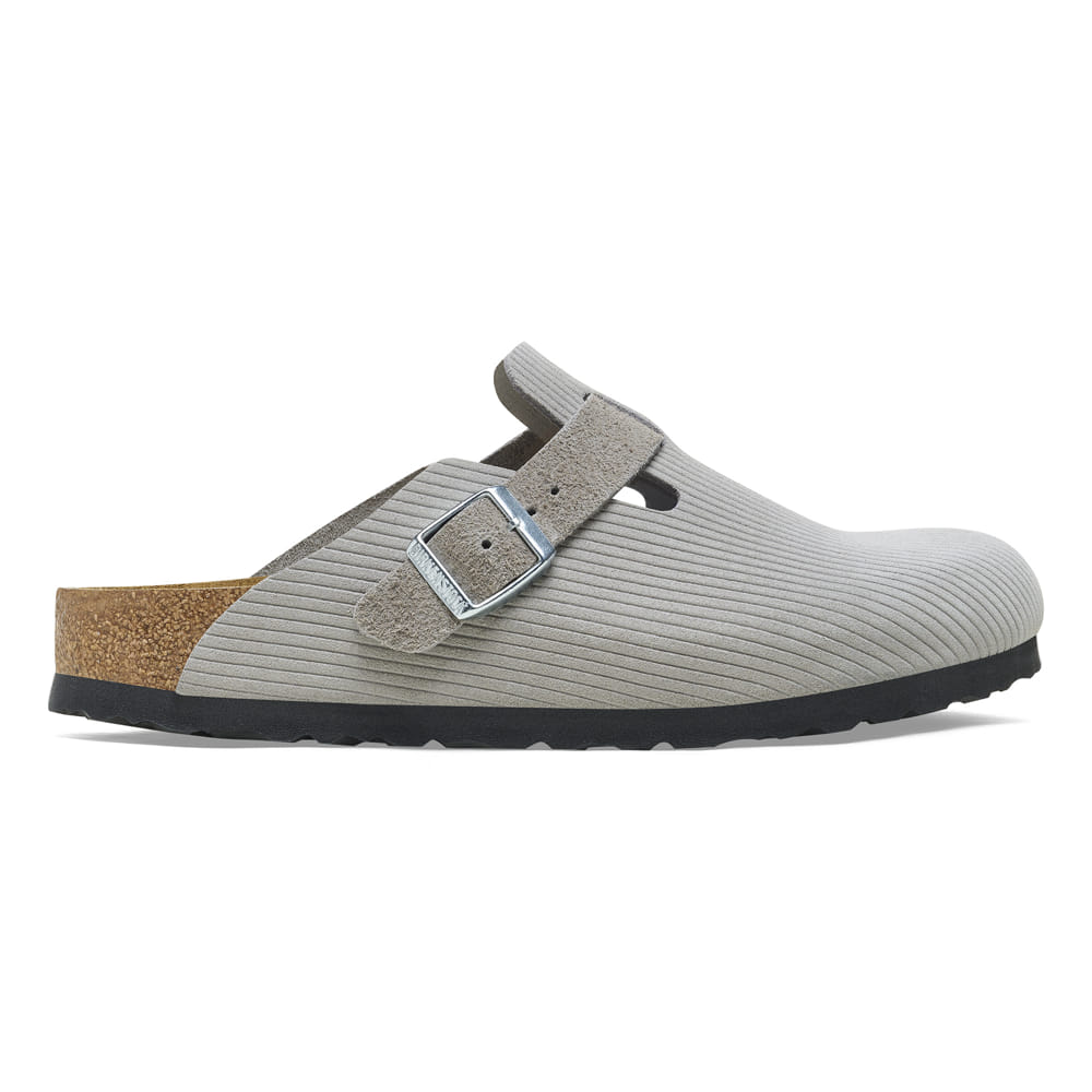 Birkenstock Boston Corduroy Stone – Sabots Daim Côtelé Grisé