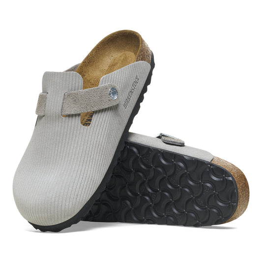 Birkenstock Boston Corduroy Stone – Sabots Daim Côtelé Grisé
