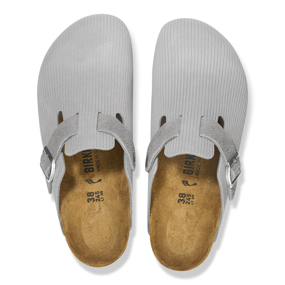 Birkenstock Boston Corduroy Stone – Sabots Daim Côtelé Grisé