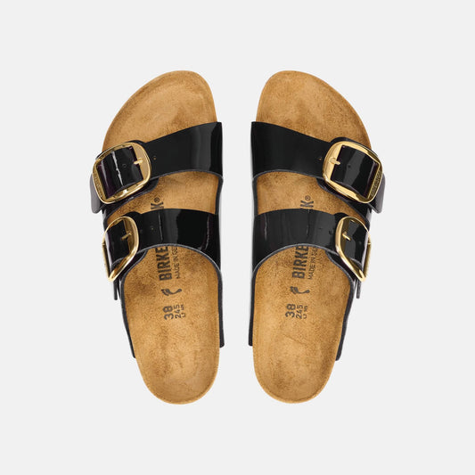 Birkenstock Arizona Big Buckle Verni Noir/Or – Sandales Grande Boucle