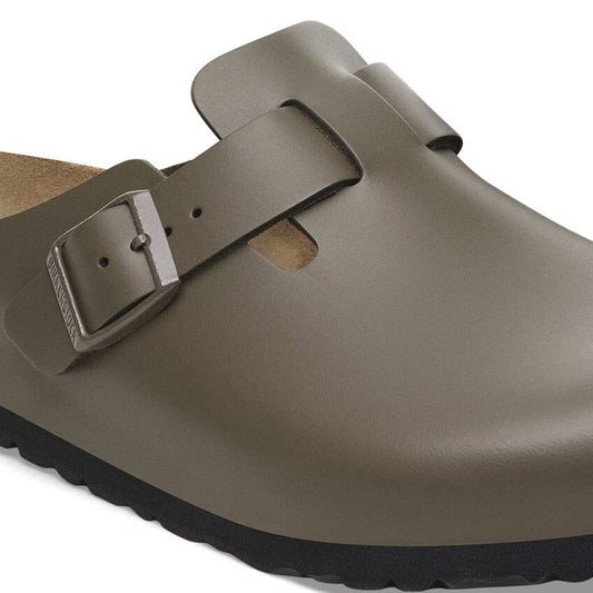 Birkenstock Boston Cuir Gris Béton – Sabots Coupe Étroite