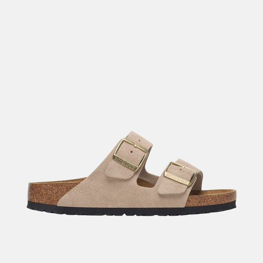 Birkenstock Arizona Daim Beige – Sandales Cuir Velours Semelle Liège
