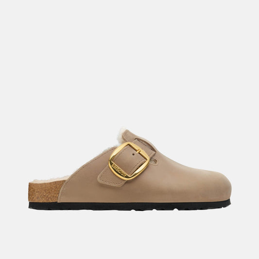 Birkenstock Boston Big Buckle Fourré Cuir Marron – Sabots Laine