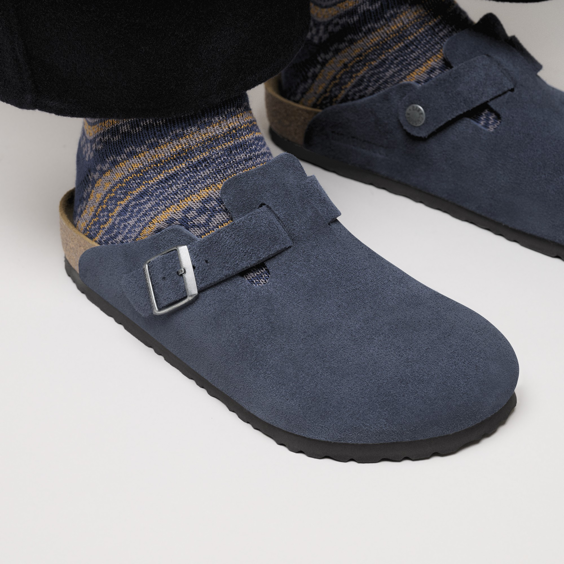 Birkenstock Boston Daim Bleu Marine – Sabots New Navy
