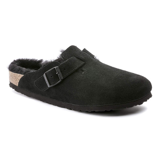 Birkenstock Boston Fourré Noir – Sabots Daim Laine Shearling