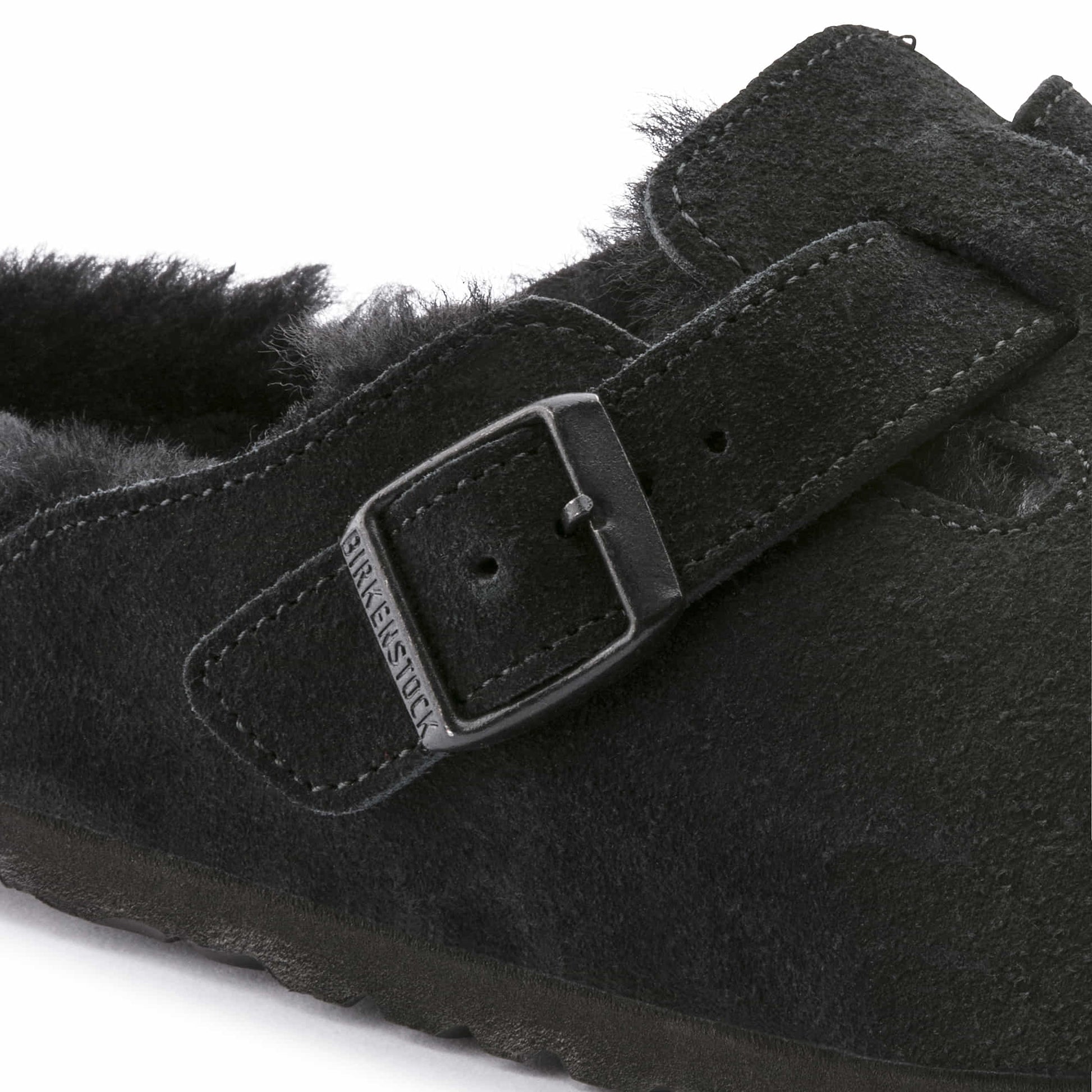 Birkenstock Boston Fourré Noir – Sabots Daim Laine Shearling