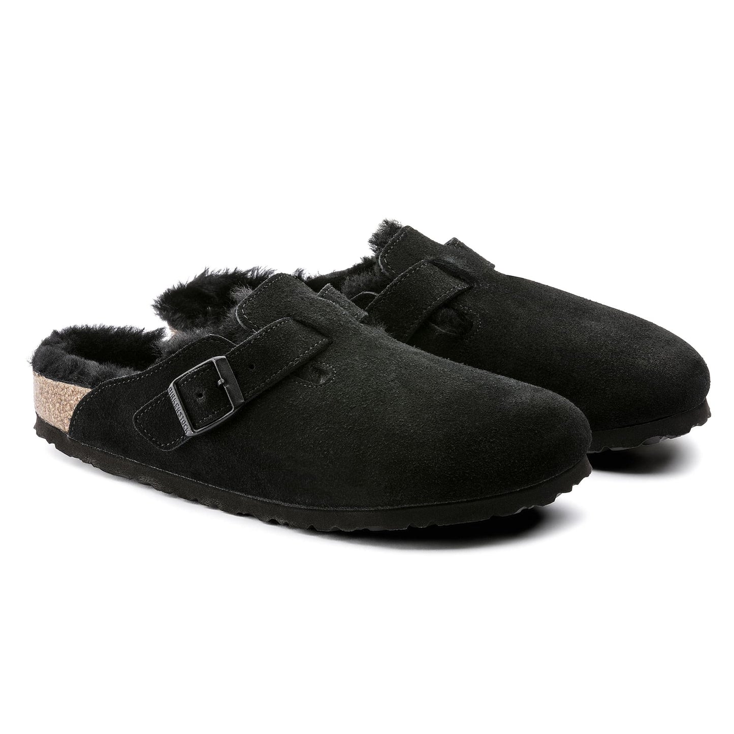 Birkenstock Boston Fourré Noir – Sabots Daim Laine Shearling