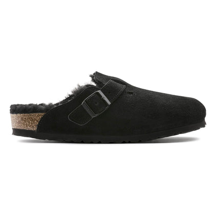 Birkenstock Boston Fourré Noir – Sabots Daim Laine Shearling
