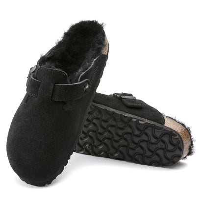Birkenstock Boston Fourré Noir – Sabots Daim Laine Shearling