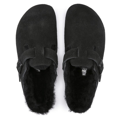 Birkenstock Boston Fourré Noir – Sabots Daim Laine Shearling