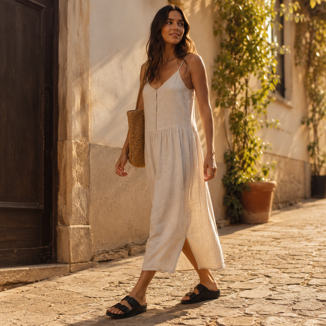 Sandales mixtes EVA noires portées par une femme – confort estival