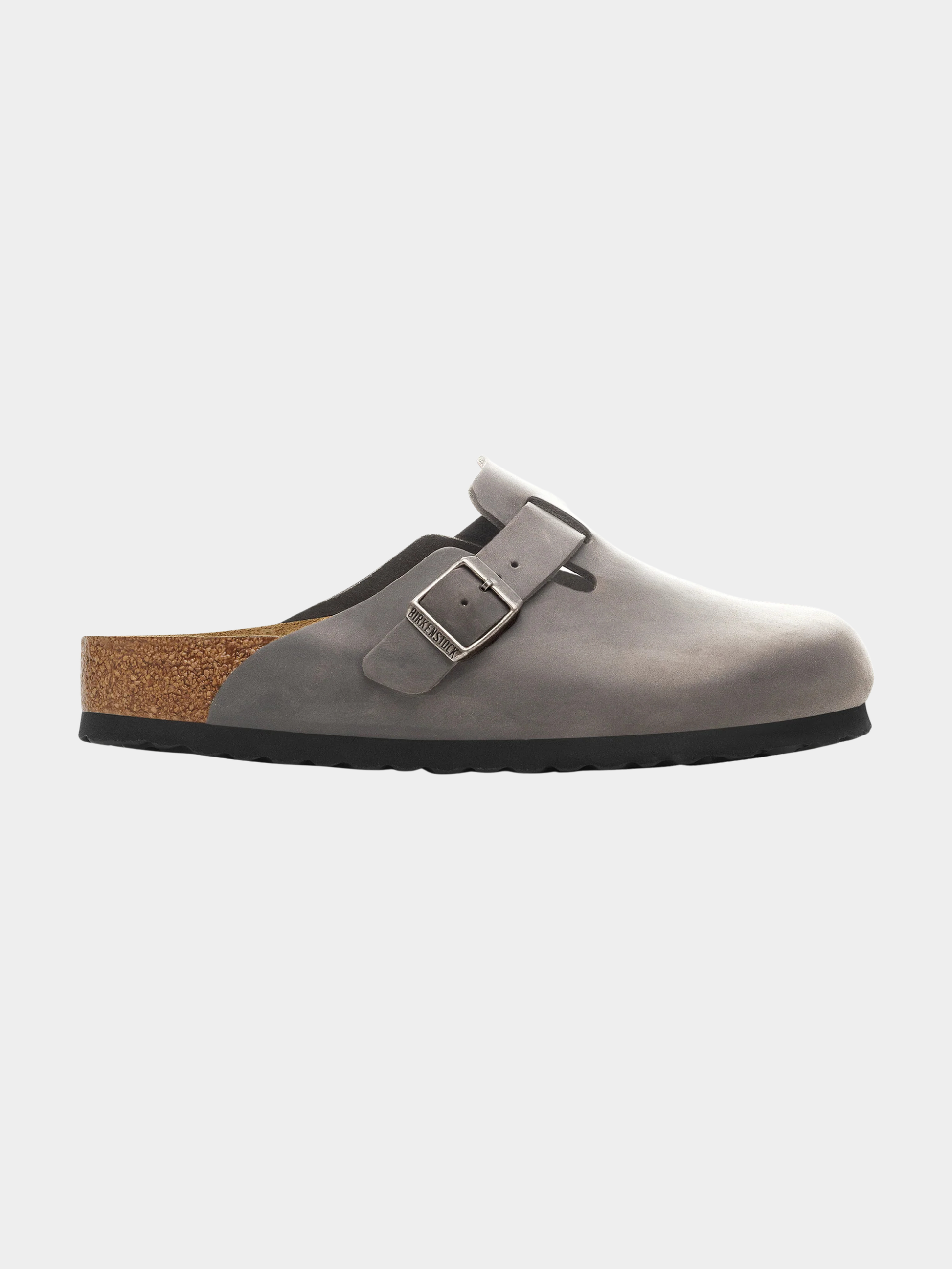 Birkenstock Boston Cuir Huilé Iron – Sabots Gris Métal