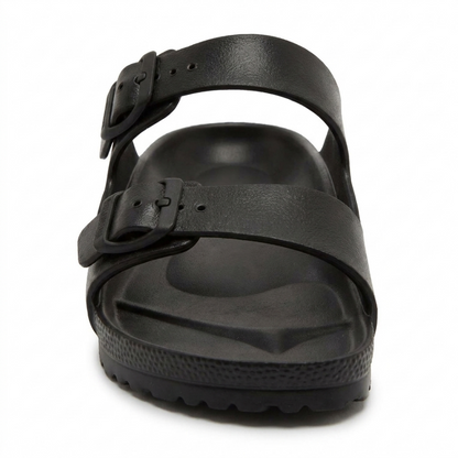Sandales mixtes EVA noires portées par un homme – polyvalentes