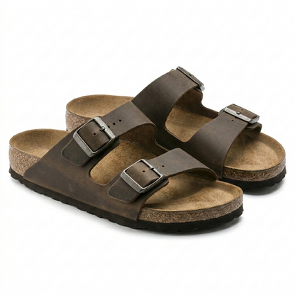 Sandales Homme Cuir Huilé Deux Brides Kaki – Semelle Liège Confort