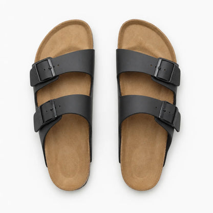 Sandales Deux Brides Noir – Semelle Liège Confort Coupe Étroite