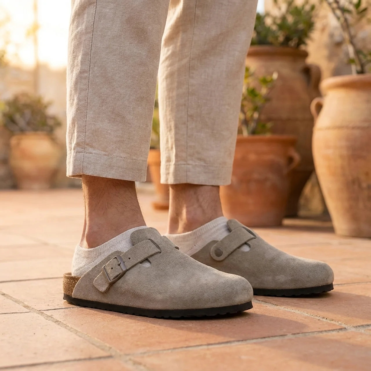 Sabots Homme Daim Taupe – Semelle Anatomique Liège