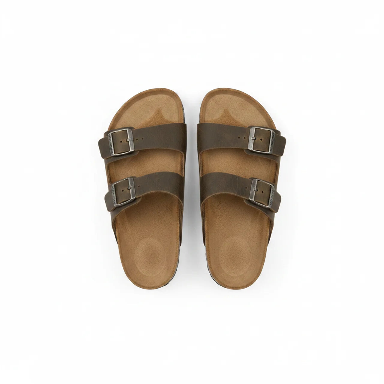 Sandales Homme Cuir Huilé Deux Brides Kaki – Semelle Liège Confort