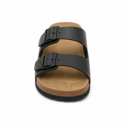 Sandales Deux Brides Noir – Semelle Liège Confort Coupe Étroite