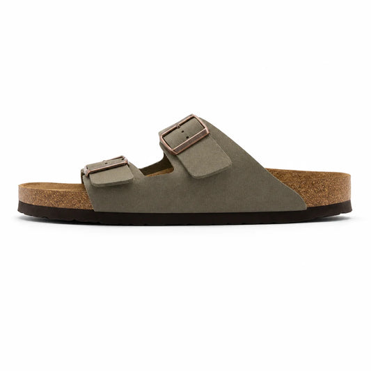 Sandales Femme Nubuck Deux Brides Beige – Semelle Anatomique Liège