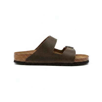 Sandales Homme Cuir Huilé Deux Brides Kaki – Semelle Liège Confort