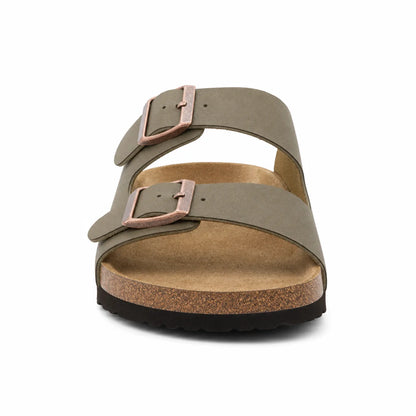 Sandales Femme Nubuck Deux Brides Beige – Semelle Anatomique Liège